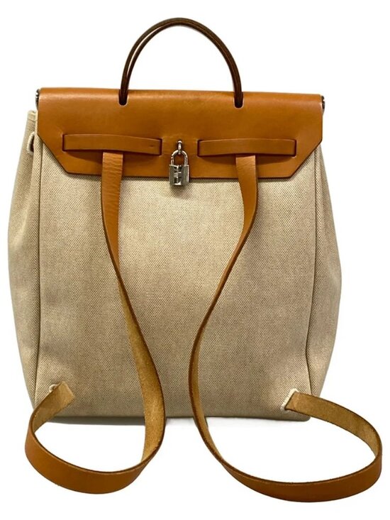 HERMES Her Bag a Dos - Cream Brown Toile H Box Calf Square E Backpack main image 6
